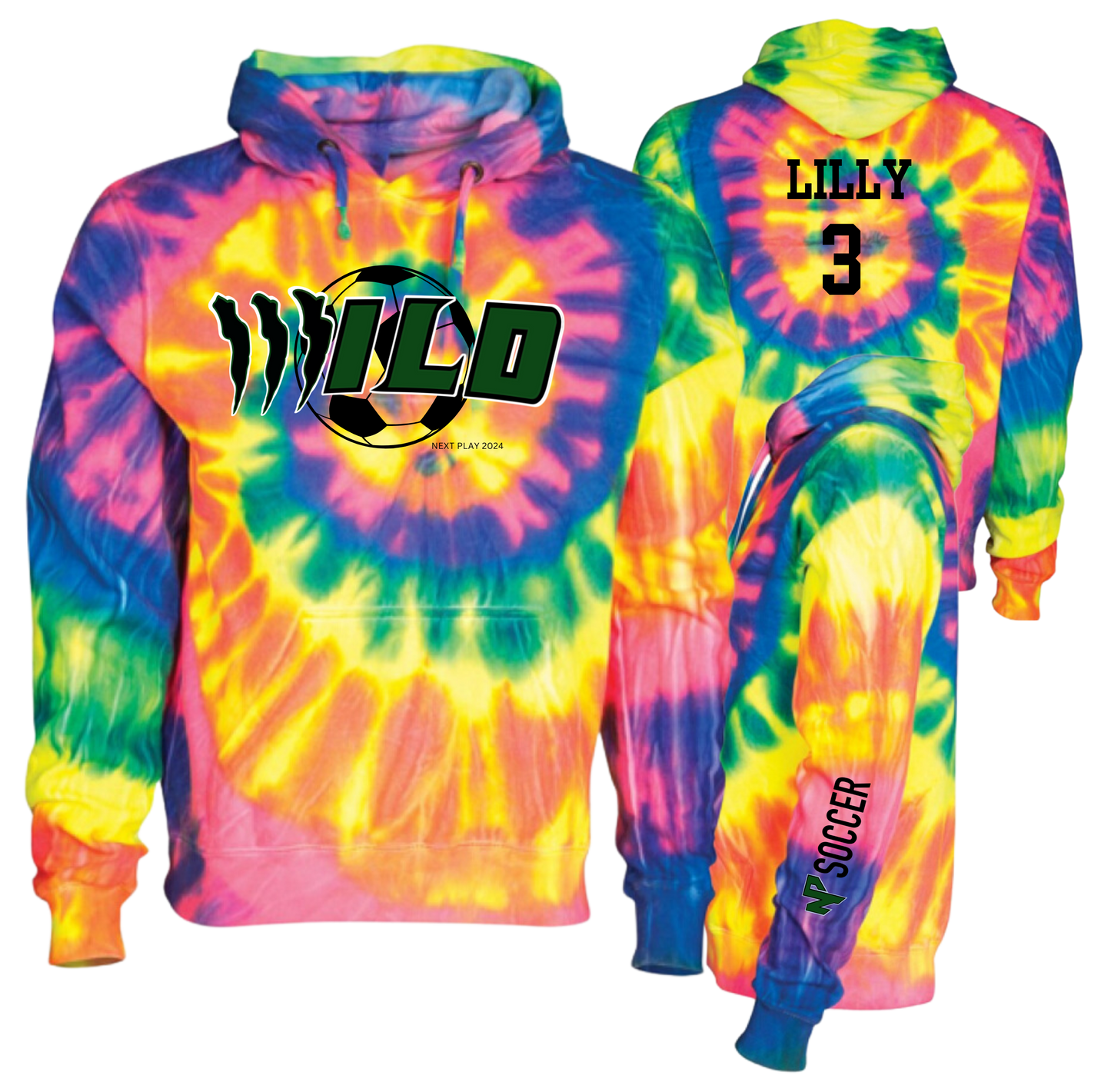 WILD REACTIVE RAINBOW TIE DYE - NP Soccer Aurora Wild Hoodie